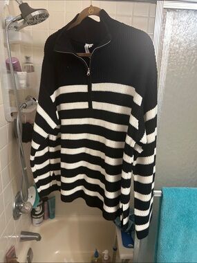 Striped Half-Zip Sweater in Black & White